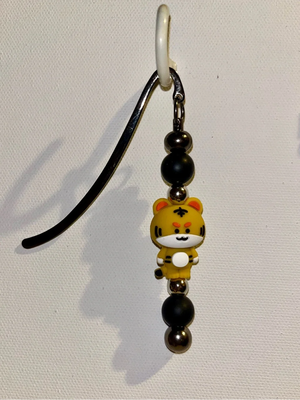 Cute Yellow Tiger Charm Bookmark with Black and Silver Accents